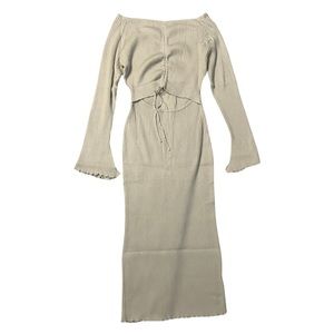 Women's Off Shoulder Dress Ribbed Long Sleeve Bodycon Dress Cutout Midi Dress